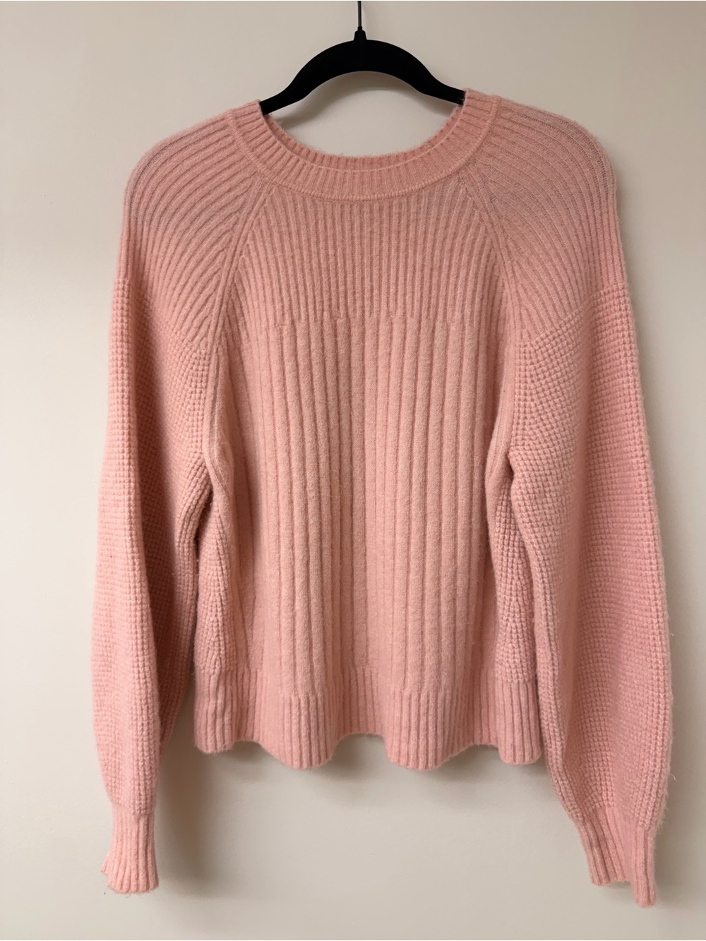 Athleta Layover Crew Sweater Pink Merino Blend Knit Lightweight Pullover L